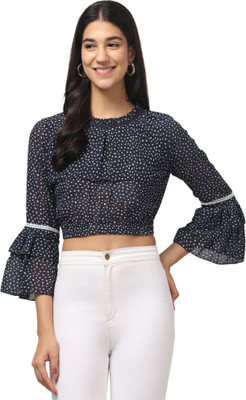 ritika enterprises Casual Polka Print Women Dark Blue Top