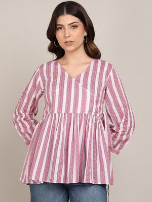 maaesa Casual Striped Women Pink Top