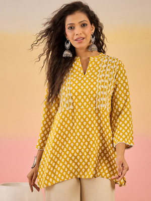 Sangria Casual Self Design Women Yellow Top