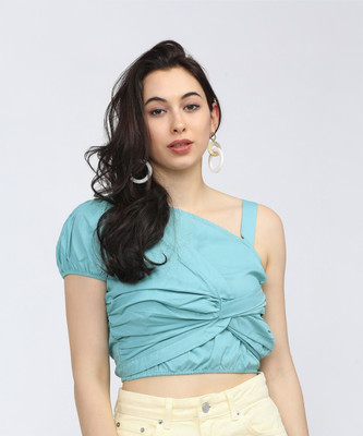 Tokyo Talkies Casual Solid Women Blue Top