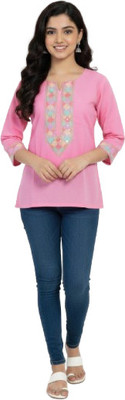 Designally Casual Ethnic Motifs Women Pink Top
