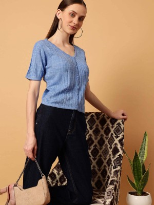 MINT STREET Casual Self Design Women Blue Top