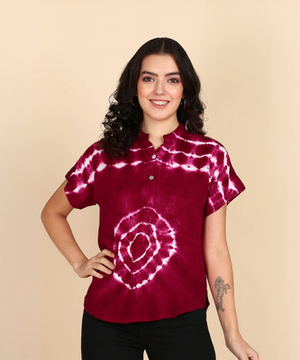 maaesa Casual Tie & Dye Women White, Pink Top