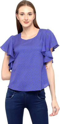 HOTSWAG Casual Printed Women White, Blue Top