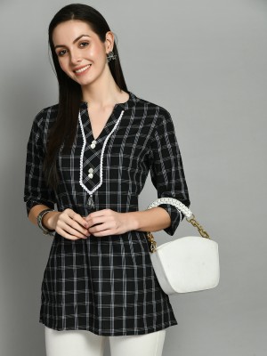 METRONAUT Casual Checkered Women Black, White Top