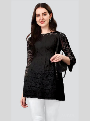 HEMANG FASHION Casual Self Design Women Black Top