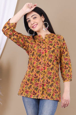 PINK VYBE Casual Printed Women Yellow Top