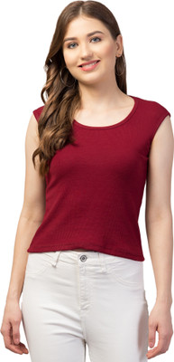 MAUEX Casual Self Design Women Maroon Top