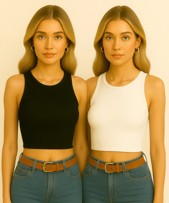 TVILLICK Casual Solid Women White, Black Top