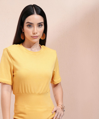 Tokyo Talkies Casual Solid Women Yellow Top