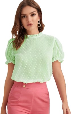 Sidhidata Casual Self Design Women Light Green Top