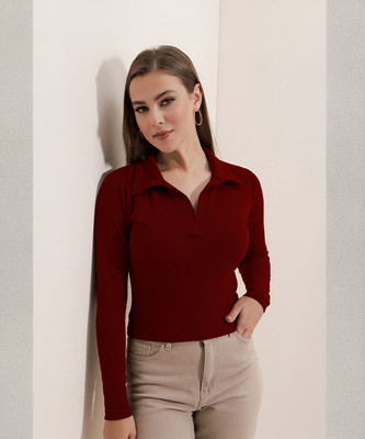 Maheshvi Casual Solid Women Maroon Top