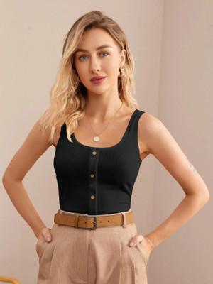 TANDUL Casual Self Design Women Black Top
