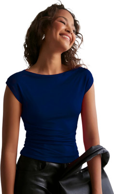 SIGHTBOMB Party Solid Women Dark Blue Top
