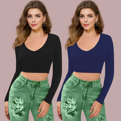 Kashonaa Casual Solid Women Dark Blue Top