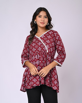 Rakshita Fashions Casual Printed Women Maroon Top