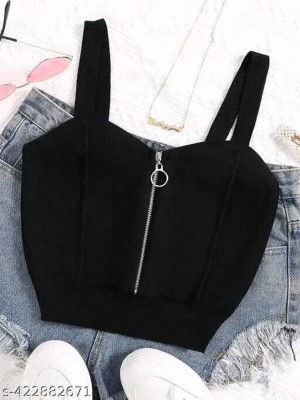 SELL4U Casual Self Design Women Black Top