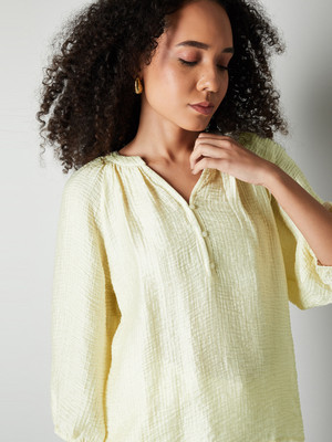 MAX Casual Printed Women Beige Top