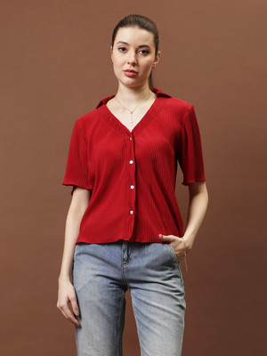 Athena Immutable Casual Solid Women Red Top