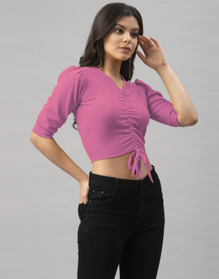 Selvia Casual Puff Sleeves Solid Women Pink Top For Rs. 199 @ 86 %