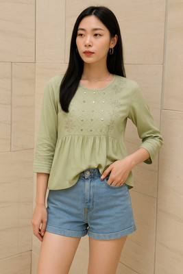 Avyola Casual Embellished Women Green Top