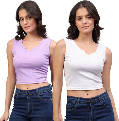 FASHA Casual Self Design Women White, Purple Top