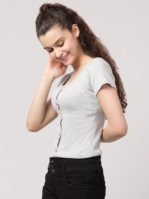 GLADLY Casual Solid Women Grey Top