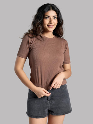 BEELLO STYLE Casual Solid Women Brown Top