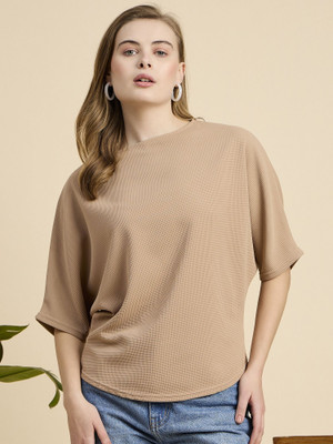 Mast & Harbour Casual Self Design Women Beige Top