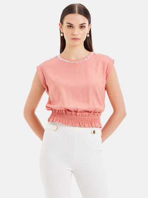 KAZO Casual Solid Women Pink Top