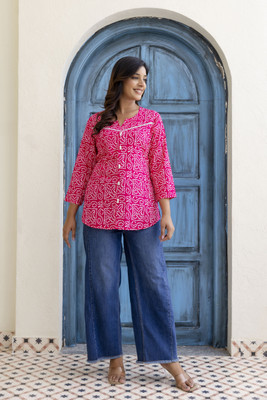 Abu Huraira Casual Printed Women Pink Top