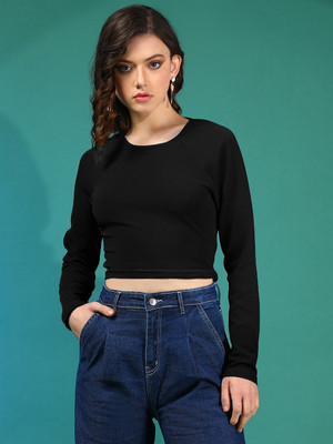 KOTTY Casual Solid Women Black Top