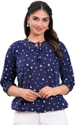 BM enterprises Casual Printed Women Dark Blue Top