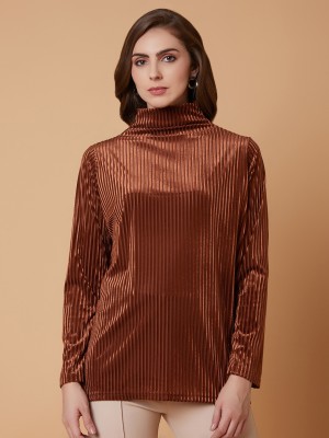 Showoff Casual Self Design Women Brown Top