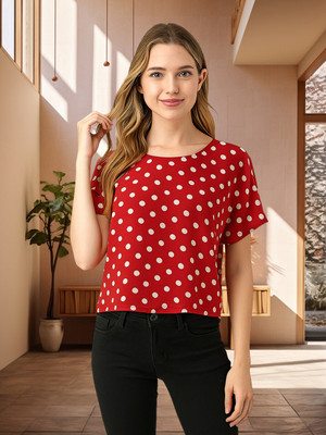 UNICUS APPAREL Casual Polka Print Women Red Top