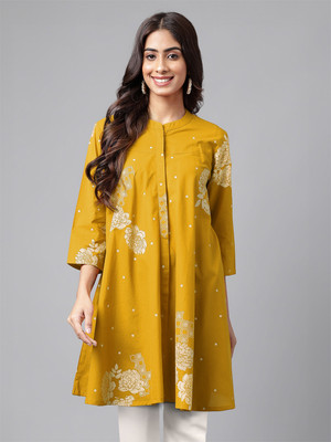 Janasya Casual Floral Print Women Yellow Top