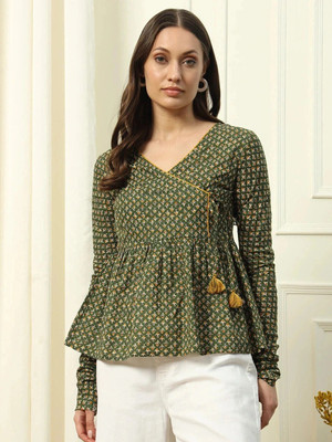 FIORRA Casual Floral Print Women Green Top