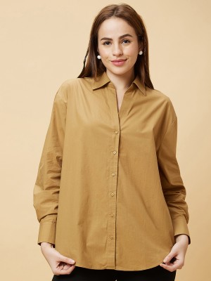 Globus Casual Solid Women Brown Top