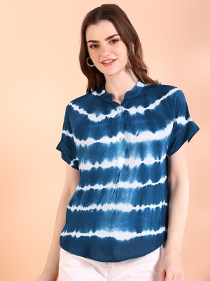 maaesa Casual Tie & Dye Women Dark Blue Top