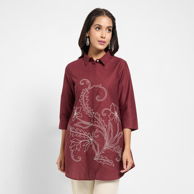Rangmanch byPantaloons Casual Embroidered Women Maroon Top