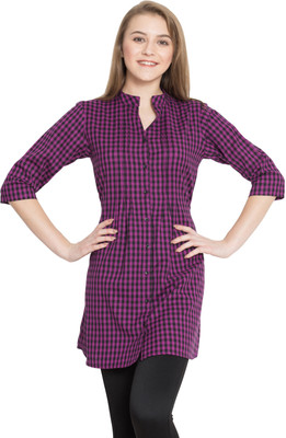 INUKA Casual Checkered Women Purple, Black Top