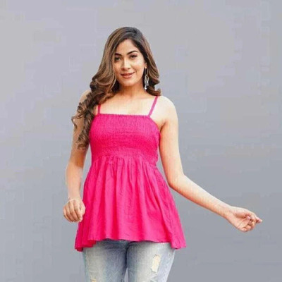 VYMO Casual Solid Women Pink Top