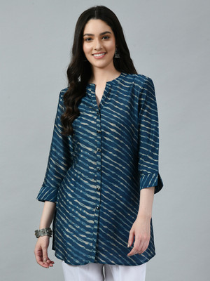 Meesan Casual Striped Women Blue Top