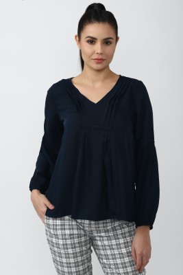 VAN HEUSEN Casual Solid Women Black Top