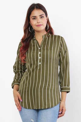 MA FASHION Casual Striped Women Green, White Top