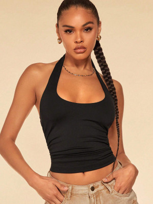 TIVANTE Casual Solid Women Black Top