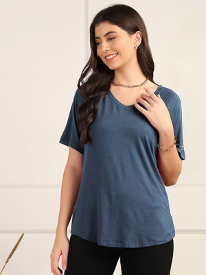 Zelena Casual Solid Women Blue Top
