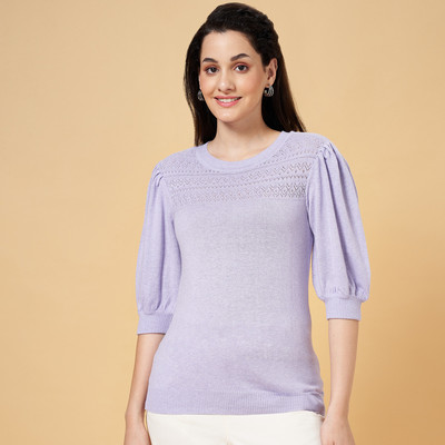 Honey By Pantaloons Casual Solid Women Purple Top