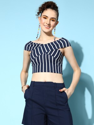 VENI VIDI VICI Casual Striped Women Blue Top