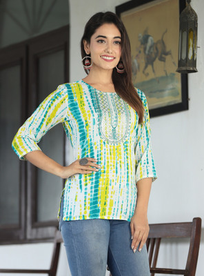 SHREE CREATION FASHION Party Embroidered Women Green Top